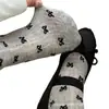 Calcetines Nuevos de Lunares para Mujer de Primavera y Verano con Lazo, Calcetines Finos de Malla a Media Pantorrilla, Calcetines Versátiles Transpirables de Lunares de Moda