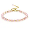 Pulsera de Cadena de Cuarzo Rosa de 6 mm con Perlas Doradas y Perlas de Obsidiana Cadena Dorada Ajustable Pulsera de Cadena de Obsidiana