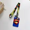 Porta credencial de estudiante de Superman y Capitán América con correa larga, protector de tarjeta de comedor estudiantil, porta tarjeta de acceso y tarjeta de autobús, llavero