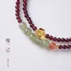 Pulsera de Doble Círculo de Granate Natural y Jade Hetian Inspirada en Celebridades, Nueva Pulsera de Flor de Durazno de la Suerte Estilo Chino, Joyería de Alta Gama