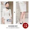 Conjunto de Traje sin Cuello para Mujer Primavera/Verano 2026, Manga Tres Cuartos, Azul Oscuro, Ceñido a la Cintura, Conjunto de Vestido Formal Profesional de Hotel de Alta Gama
