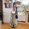 Jeans curvo com bainha irregular estilo retrô americano para mulheres, design de outono, estilo workwear, cintura alta, solto, calças largas tipo foice
