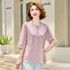 Moderna Camiseta de Chifón Estilo Western para Mamá, Manga Media, Primavera y Verano 2026, Modelo Nuevo, Blusa Elegante, Top Versátil para Mujeres de Mediana Edad y Mayores