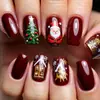 Arte de Uñas Navideño Comercio Exterior Popular Europeo y Americano Venta Caliente Puntas de Uñas Postizas Wholesale Cuadrado Rojo Oscuro Arte de Uñas