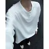 Camiseta Básica de Cuello Redondo Retro Manga Larga Fresca para Hombre Primavera/Otoño Estilo Callejero Americano Marca de Tendencia Sensación Holgada Top Interior