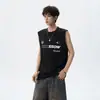 Chaleco deportivo de estilo americano para calle con estampado de letras para hombre y mujer, verano fino de secado rápido casual holgado fresco camiseta