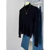 Suéter Base para Mujer con Cuello Semi-Alto Ribeteado en Blanco para Otoño e Invierno, Top de Punto de Manga Larga Ajustado