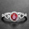 Nuevo y elegante anillo abierto de turmalina roja rubí con simulación ovalada de circonita para mujer.