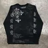 Nueva Camiseta de Manga Larga Unisex Holgada de Cuello Redondo Estampado de Cruz Retro Oscuro Y2K Moda Primavera Temprana Venta al por Mayor