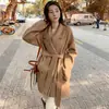 Abrigo de Lana de Alpaca de Doble Faz de Longitud Media con Cuello de Solapa Doble y Cordones Sueltos para Mujer 25 Nuevo Estilo Otoño e Invierno