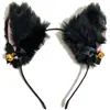 Diadema de Orejas de Gato de Felpa con Cascabel, Tocado Femenino, Diadema de Gato, Accesorios para Transmisión en Vivo de Halloween, Tocado de Ambiente