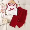 26Baoxin Cruzamento Europeu e Americano Verão Novo Conjunto de Roupa com Colete de Laço e Calça Longa para Bebês e Crianças Pequenas Fábrica Estoque Pronto