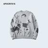 APO Ropa de Hombre Otoño Nuevo Suéter Marca de Moda para Hombre Holgado Cuello Redondo Color de Contraste Camisa de Punto Polar Ártico Manga Larga