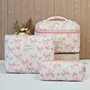 Bolsa de Cosméticos Acolchada Floral, Bolsa de Almacenamiento Portátil de Gran Capacidad para Viaje, Bolso de Mano de Algodón Lindo Estilo Ins