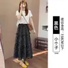 Falda larga de otoño para mujer, línea A, cintura alta, estampado floral negro, para figura de pera, talla grande, falda larga en capas adelgazante