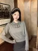 Suéter Corto de Cuello Polo Estilo Preppy de Principios de Otoño Muy Bonito, Camiseta de Punto de Manga Larga Reductora de Edad para Mujer