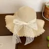 Sombrero de Paja para Mujer 2026 Nuevo Verano Estilo Francés Encaje Lazo Ala Ancha Tejido Sombrero Vacaciones en la Playa Sombrero de Protección Solar
