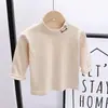Camisa Básica de Lã Dupla Face com Gola Meia-Alta Infantil para Meninos e Meninas Outono e Inverno Jaqueta Interna Camiseta de Manga Longa Estilo Ocidental