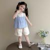 Conjunto de Camisola Renda Falsa Peça Dupla Verão Meninas 2025 Novo Estilo Verão Infantil Estilo Coreano Shorts Tendência