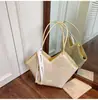 Bolso Tote Retro de Gran Capacidad 2025 Verano Nueva Textura Bolso de Hombro Costuras de Color Contrastante Patrón de Agarre a Mano Bolso de Axila para Viajes
