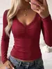 Camiseta Base de Punto Fino para Mujer con Ribete de Encaje, Otoño Nuevo Transfronterizo Europeo y Americano, Ajustada, que Muestra la Delgadez, Puños Plisados Ligeramente Acampanados