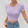 Amazon Aliexpress Comércio Exterior Moda Feminina 2026 Outono e Inverno Novo Cor Sólida Recorte Sexy Hot Girl Cropped Top Tricô
