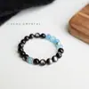 Pulseira de Água-Marinha e Obsidiana para Mulheres, Pulseira de Hidratação para Homens, Contas de Cristal para Deficiência Hídrica, Contas da Sorte para Casais para o Ano do Cavalo