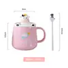 Soporte creativo para teléfono móvil de dibujos animados de leche, taza de cerámica con tapa y cuchara, linda pareja de estudiantes, Taza de Leche para Desayuno