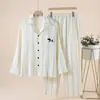 Pijama de Algodón Puro para Pareja, Nuevo para Primavera y Otoño, con Cuello de Solapa, Mangas Largas, Pantalones Largos, Rayado, Conjunto de Ropa de Casa Simple y Holgado