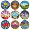 Parche Bordado de Hierro Personalizado para Accesorios de Insignia de Atardecer en la Montaña al Aire Libre en el Océano, Campo de Acampada, En Stock