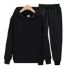 Terno esportivo masculino de 180g com capuz, cor sólida, duas peças, moletom com capuz e calça de moletom
