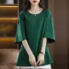 Stock de Liquidación de Comercio Exterior Transfronterizo Camiseta de Manga Corta de Comercio Exterior para Mujer Holgada Talla Grande Camiseta de Manga Media de Longitud Media Hombro Caído Camiseta Base
