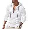 Sudadera con capucha de lino para hombre de manga larga, nueva para primavera y otoño, europea y americana, casual a la moda, corte holgado con cordón