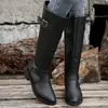 Botas femininas de comércio exterior tamanho plus size salto quadrado bico fino estilo locomotive outono e inverno 2024 novas cano alto mas saindo do joelho temu