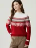 Suéter 100% Cachemir Puro para Mujer Otoño Invierno Nuevo Fair Isle Engrosado Cuello Medio Alto Tejido Pulóver Suéter de Manga Larga