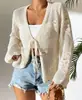 Amazon Transfronterizo Ropa de Mujer Cárdigan de Punto con Cordones Huecos Top Delgado de Verano con Mangas de Campana Suéter Corto