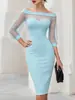 2026 Tienda Independiente de Amazon Nueva Moda Femenina de Comercio Exterior Elegante para el Trabajo Sexy Malla Hombros Descubiertos Bodycon Vestido