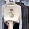 Roupa íntima infantil estampada com forro de fleece, gola alta, manga longa, quente e versátil, camiseta escovada para meninas, outono e inverno