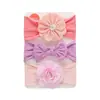 Nova Moda Ins Conjunto de Três Peças de Tiara para Cabelo Infantil Laço de Nylon Macio Tiara de Flor de Chiffon Acessórios Fofos para Cabelo de Bebê