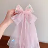 Pasador de Princesa para Niña con Velos, Joyas de Pedrería, Corona de Malla, Moño, Súper Hada, Pinza para el Cabello de Cumpleaños Infantil, Adorno para el Cabello de Dama de Honor