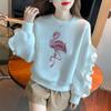 Sudadera Dulce con Volantes Bordados de Cuello Redondo y Manga Larga para Mujer 2024 Otoño e Invierno Nueva Moda Top Suelto Sudadera de Mujer