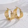 Brincos de Argola em Aço Titânio para Mulheres, Brincos de Clipe Multicamadas da Moda Europeia e Americana, Brincos Versáteis de Aço Inoxidável de Alta Qualidade