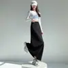 Saia feminina de outono nova, cintura alta, corte A, saia esportiva, saia casual e solta de comprimento médio