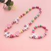 Juego de cuentas de madera de joyería de dibujos animados para niños, pulsera de cuentas de arcoíris, corazón de melocotón rosa, alpaca, accesorios de joyería para niños