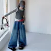 Conjunto de Camiseta de Manga Larga Dos en Uno Estilo Coreano Nuevo Otoño 2026 para Niñas con Pantalones de Pierna Ancha de Mezclilla para Niños y Pantalones de Papá