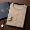 Novo Suéter de Cashmere Outono/Inverno 2026 para Homens, 35% Cashmere, Suéter de Lã Tricotado Casual de Negócios, Gola Dupla Pulôver