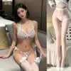 Lencería Sexy, Sujetador de Encaje, Bragas, Tentación de Pura Pasión, Pijama, Estilo de Tres Puntos, Conjunto de Liguero Sexy y Caliente para Mujeres