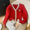 Cárdigan de Punto Retro Estilo Universitario con Cuello en V Bloques de Color 2026 Otoño e Invierno Nuevo Elegante Jersey de Punto Trenzado Adelgazante Abrigo para Mujer