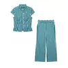 Conjunto de dos piezas para mujer con top de rayas y cuello y pantalones de pierna recta, atuendo retro de estilo callejero abotonado estilo chino, suministro de ropa para mujer transfronteriza