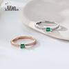 S925 Sterling Silver Pequeno Anel Quadrado Menina Edição Estreita Luz Luxo Esmeralda Zircon Aberto Anel Acessórios